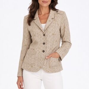 RuffHewn Wellworn Women's Tan Floral Cotton Utility Blazer Jacket Size L